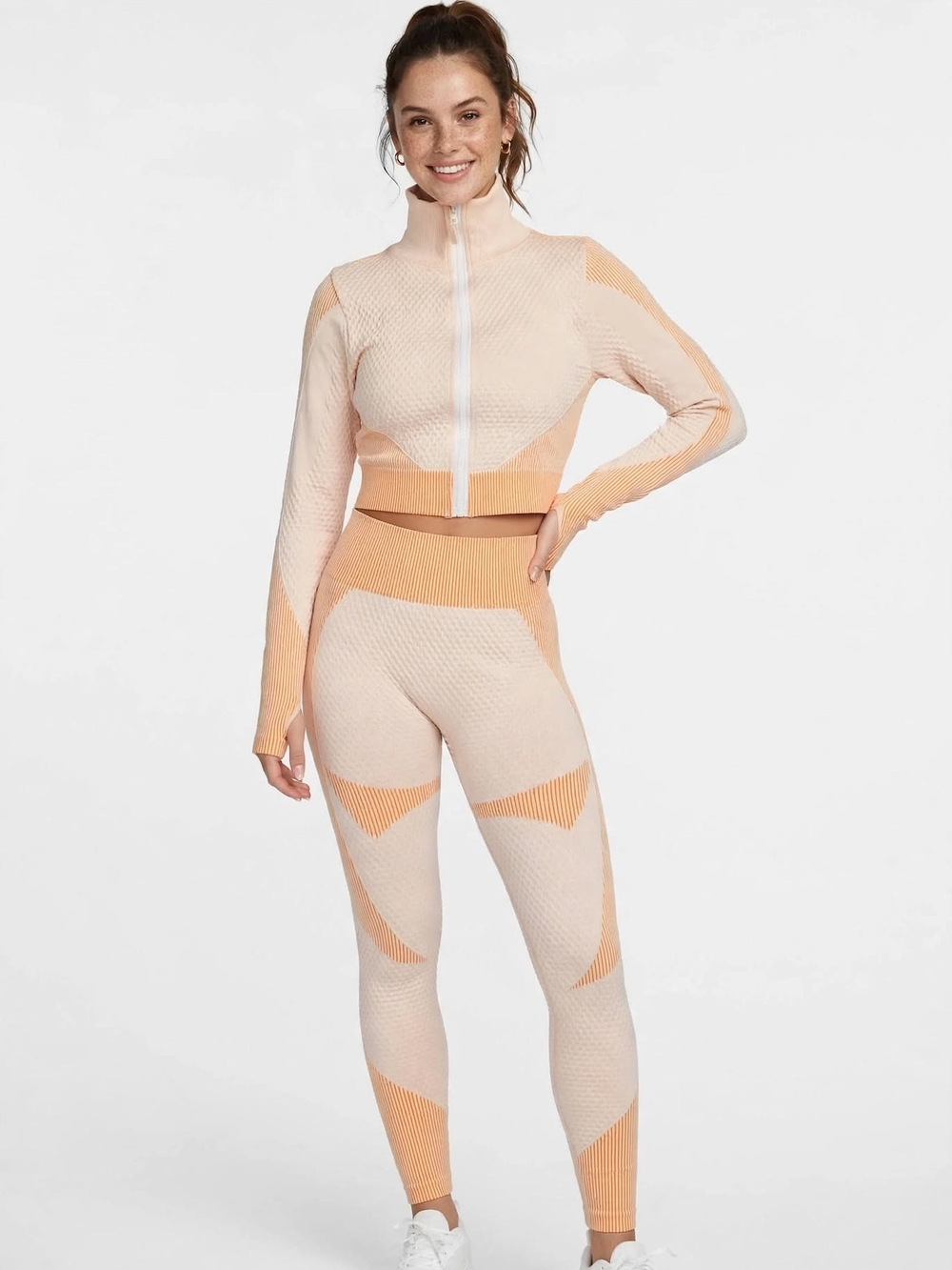 Seamless High-Waist Peach & Cream Active Leggings